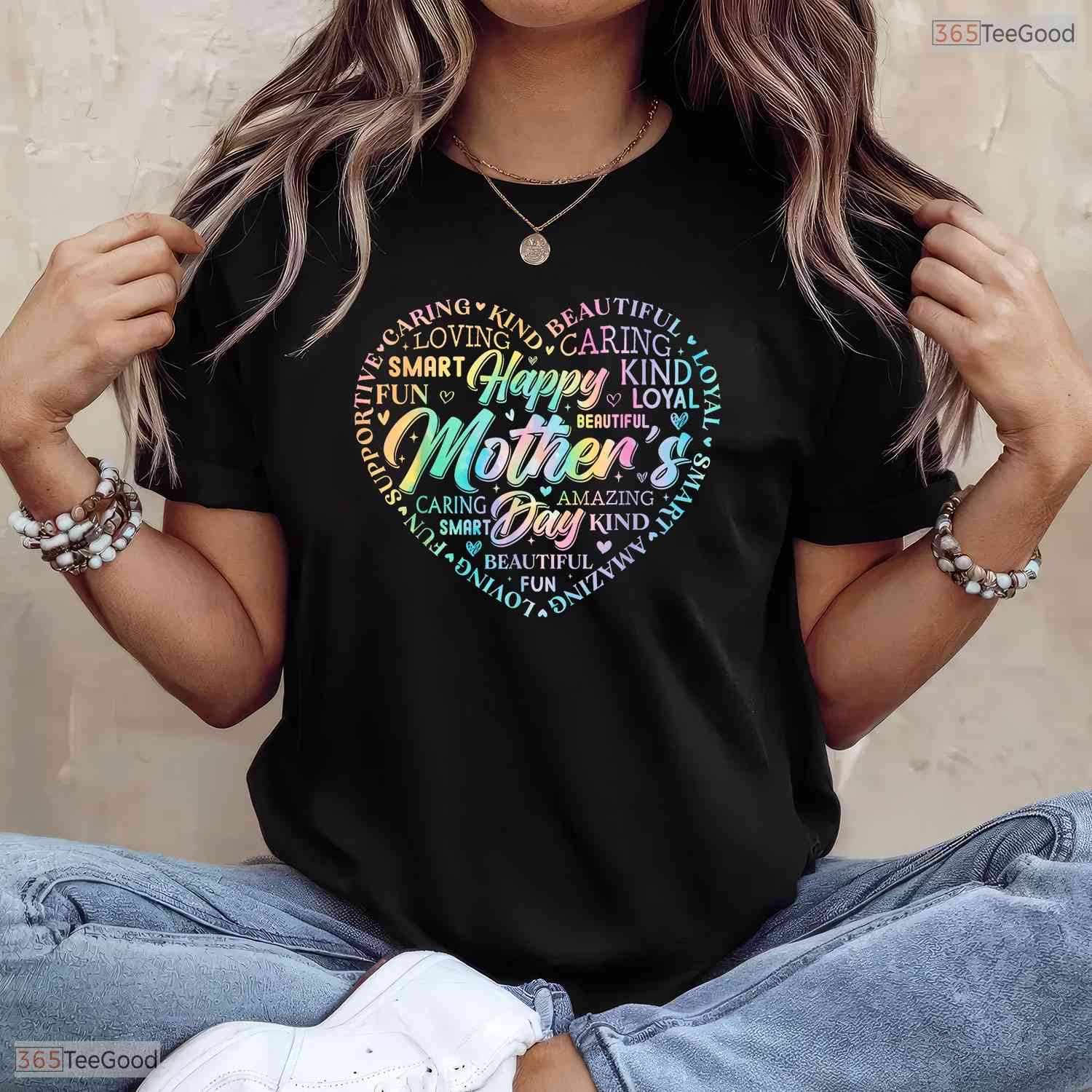 Tie Dye Heart Mothers Day Shirt Cute Mom And Grandma Mothers Day T-Shirt Gift