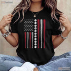 Patriotic Baseball 4th Of July T-Shirt Men Boys USA American Flag Sport Tee