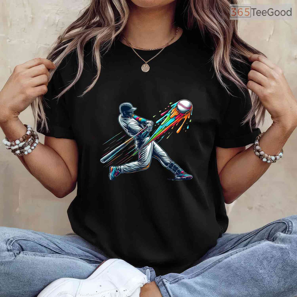 Cool Baseball Player Drip T-Shirt Youth Boys Melting Graphic Sports Apparel