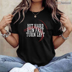 Baseball Hit Hard Run Fast Turn Left T-Shirt Men Boys Kid Teen Youth Apparel