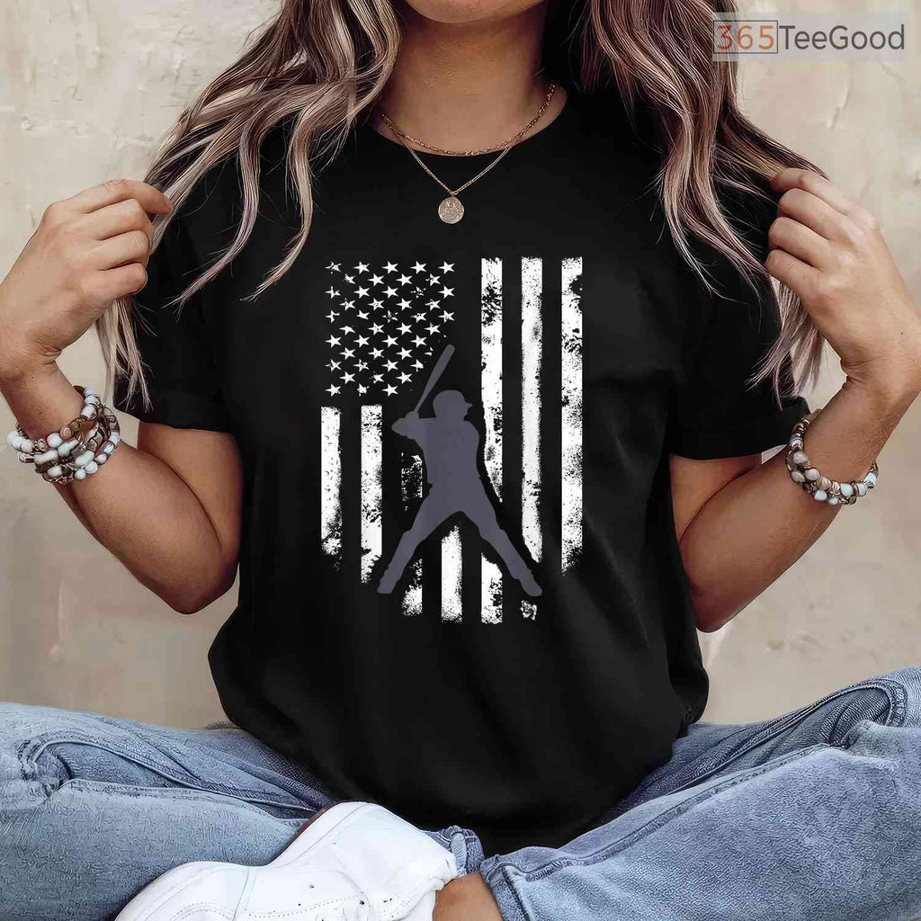 Cool American Flag Baseball Shirt Distressed Jersey Gift T-Shirt For Men Boy