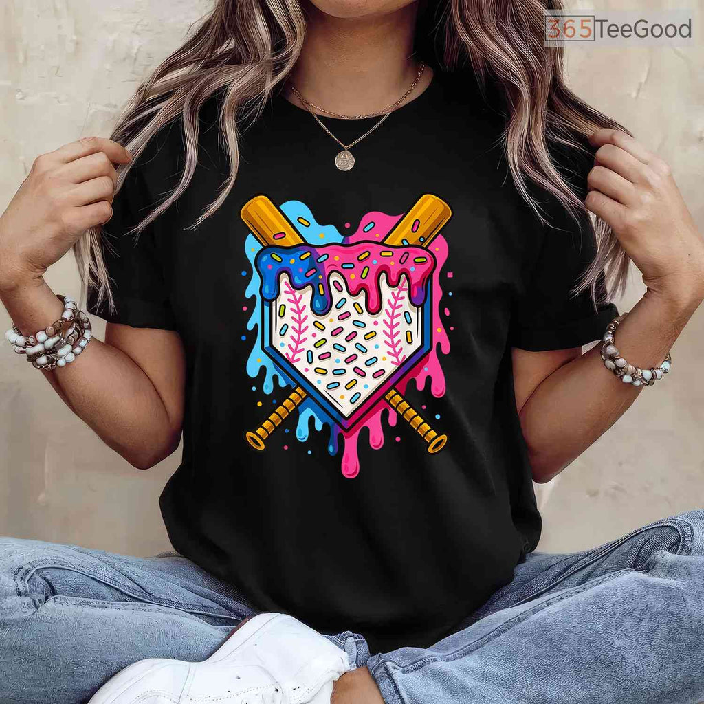 Baseball Boys Ice Cream Drip T-Shirt Cool Youth Sports Graphic Novelty Gift