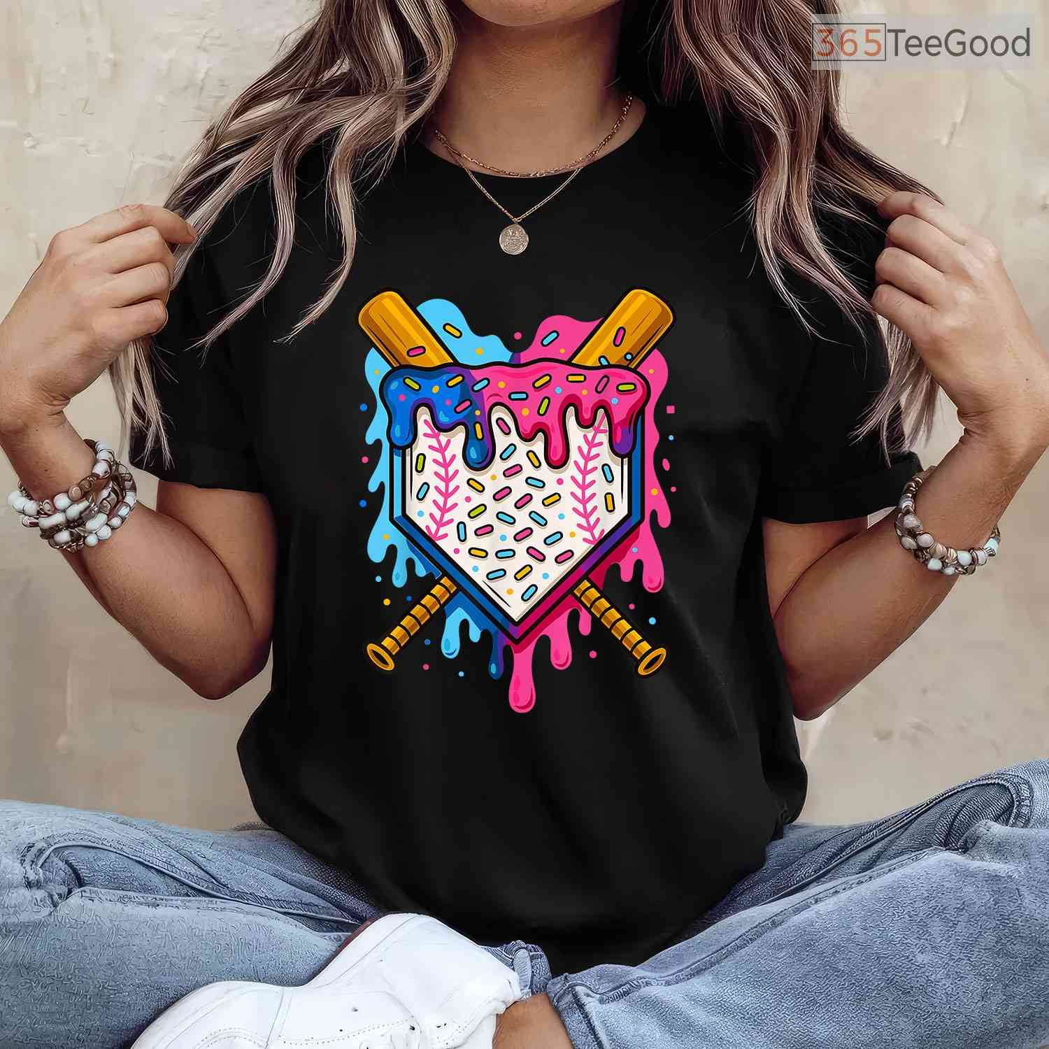 Baseball Boys Ice Cream Drip T-Shirt Cool Youth Sports Graphic Novelty Gift