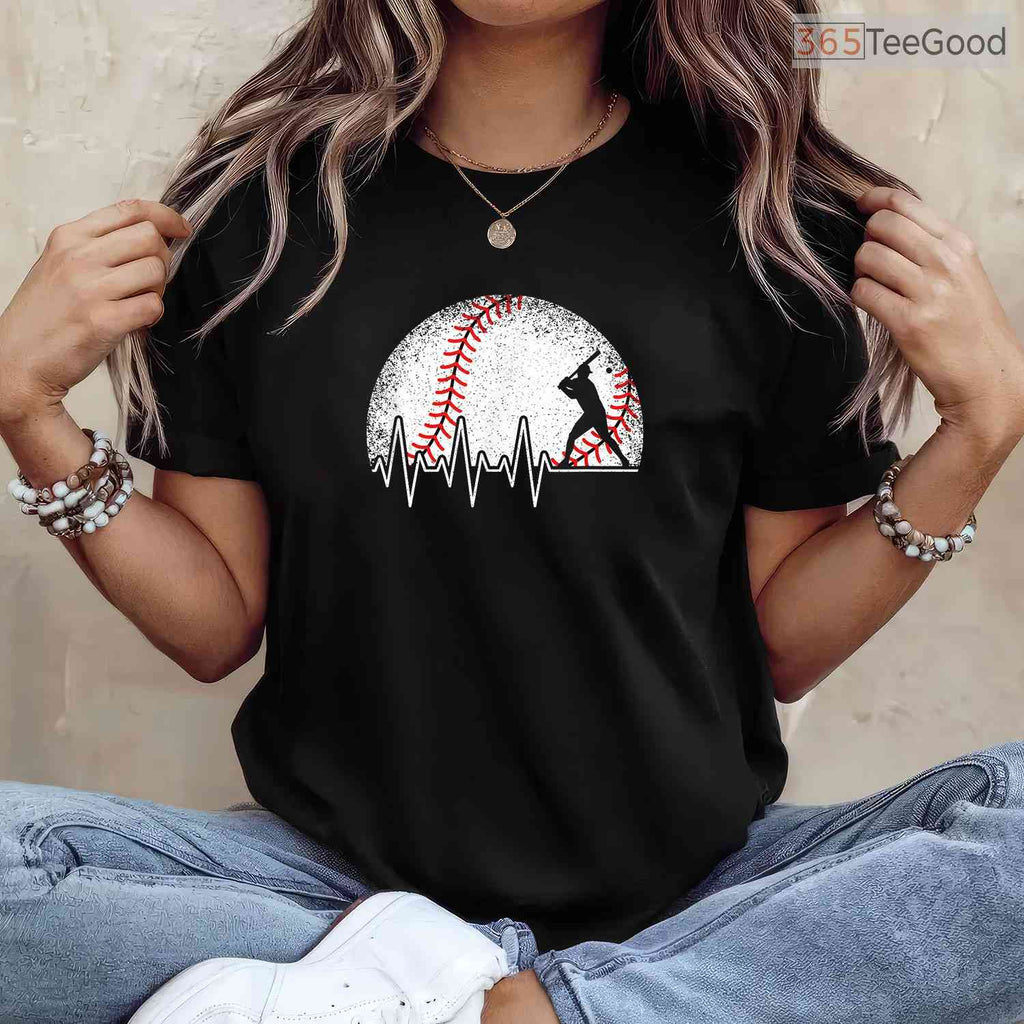 Funny Baseball Heartbeat Vintage T-Shirt Baseball Player Men Boys Sport Gift