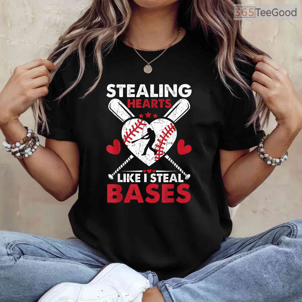 Stealing Hearts Like I Steal Bases T-Shirt Softball Baseball Valentine Gift