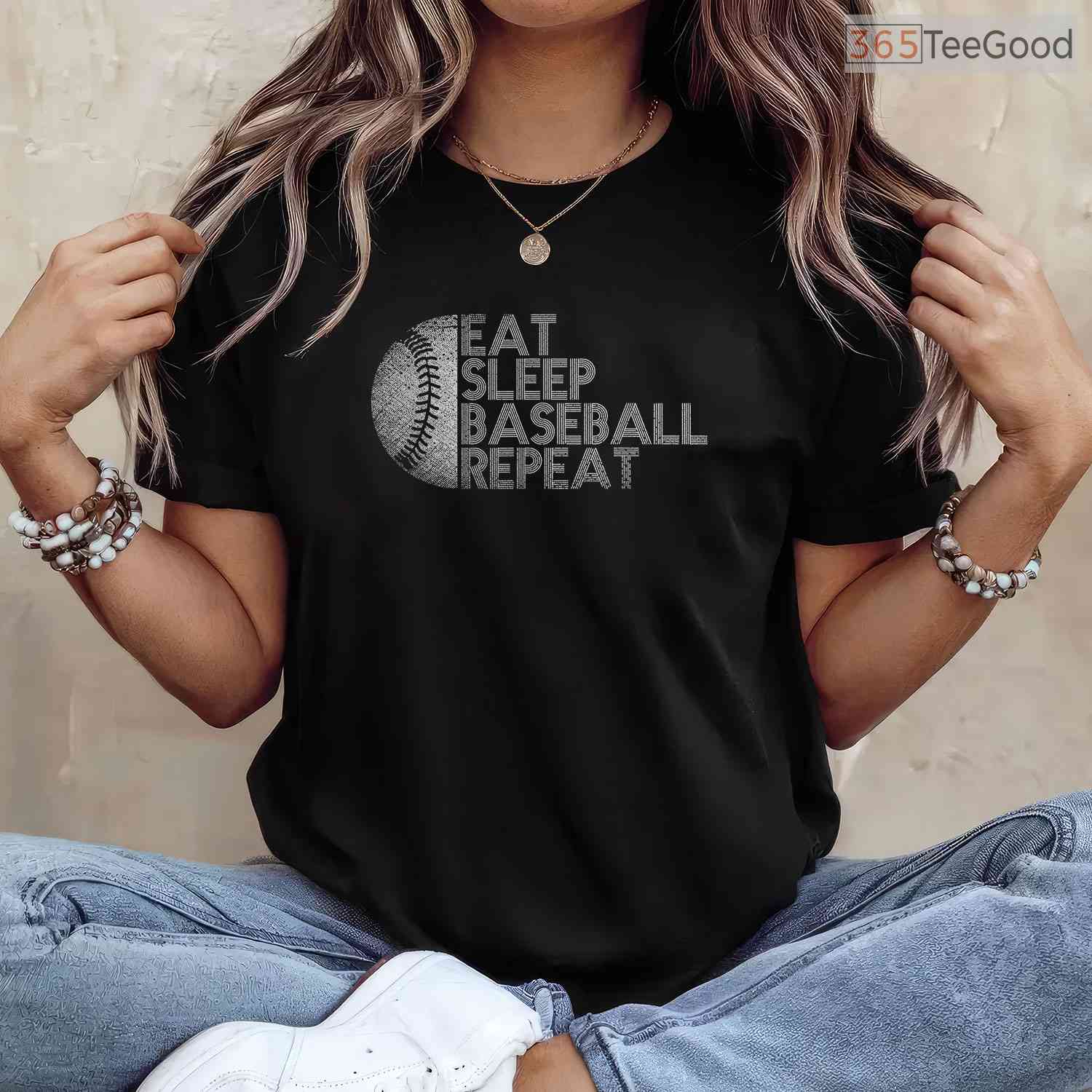 Eat Sleep Baseball Repeat Funny Baseball Player T-Shirt Sports Routine Gift