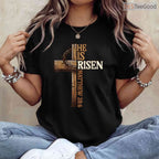 Easter Cross He Is Risen Jesus Christian T-Shirt Men Women Religious Faith Tee