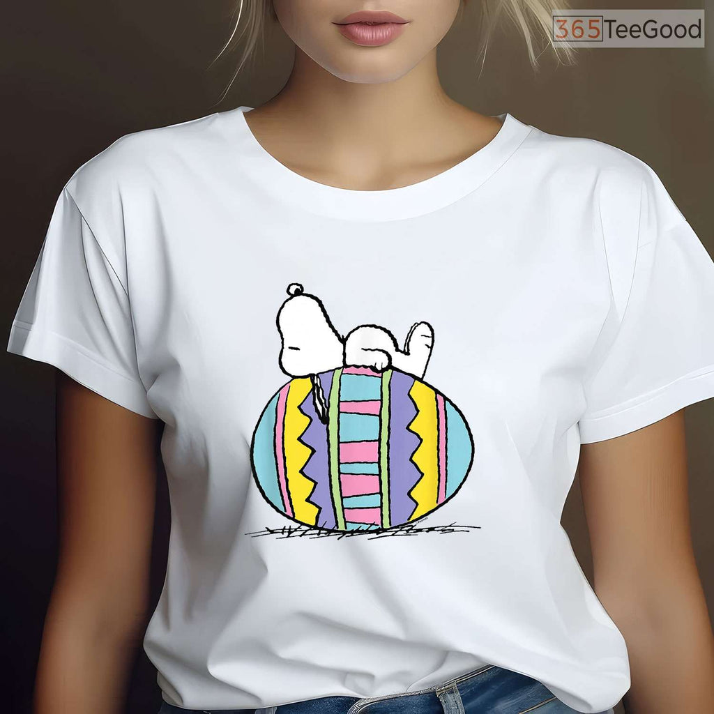 Snoopy Laying On Easter Egg T-Shirt Funny Peanuts Cartoon Happy Easter Shirt