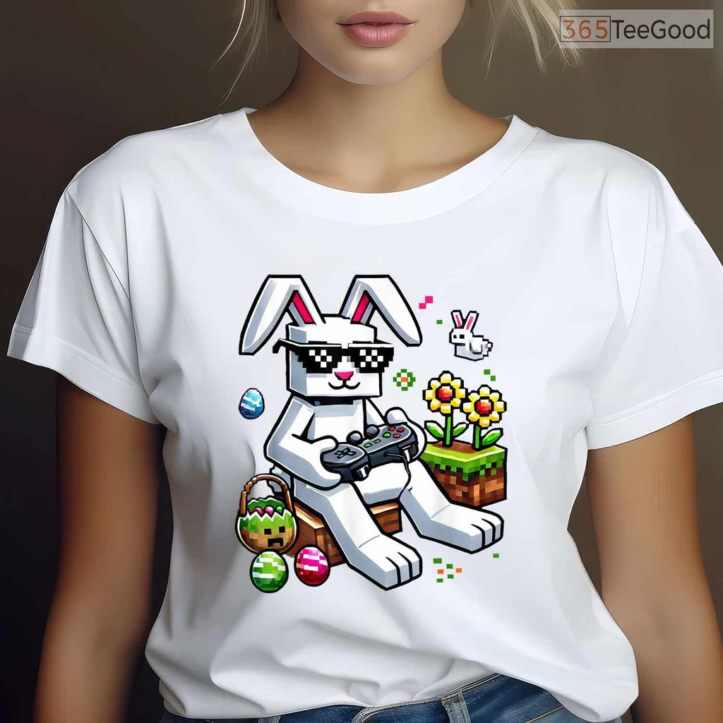 Boys Happy Easter Day Bunny Egg Video Game T-Shirt Kids Gamer Easter Gift Tee