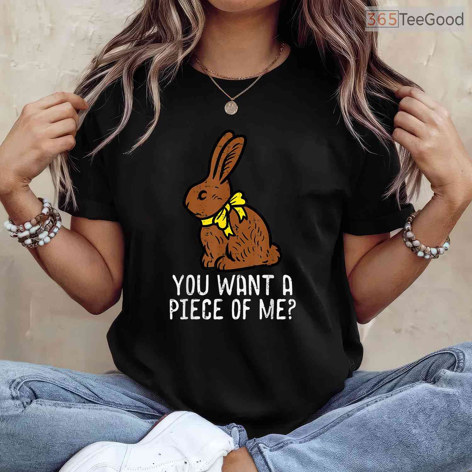 Chocolate Bunny Do You Want Piece Of Me T-Shirt Funny Easter Rabbit Humor Tee