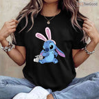 Disney Stitch In Easter Bunny Costume T-Shirt Cute Fuzzy Friend Holiday Shirt