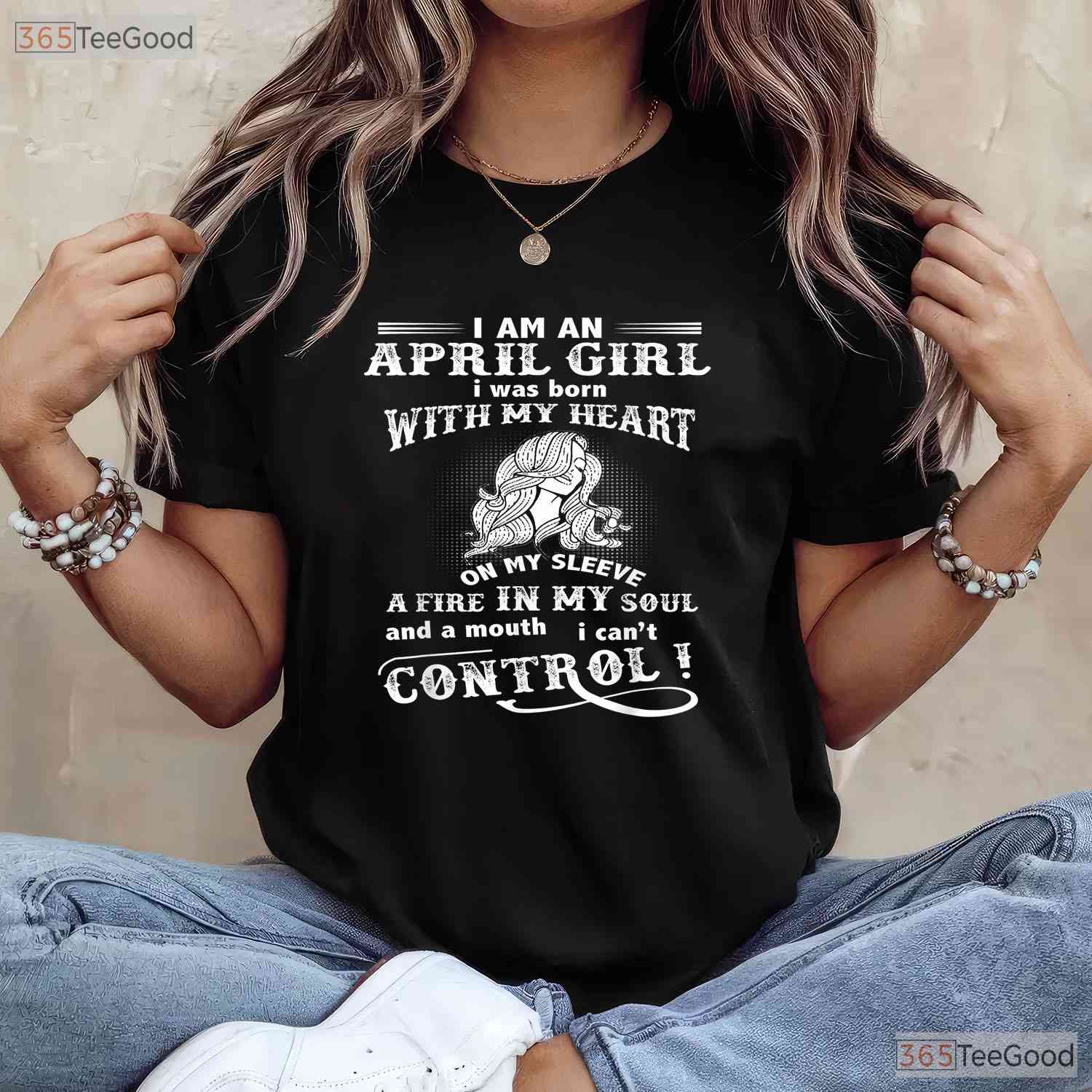 I - m An April Girl Heart On Sleeve T-Shirt - Emotional April Birthday Tee - Gift For Her