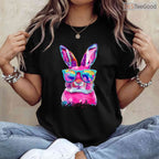 Bunny Face With Tie Dye Glasses Happy Easter Day T-Shirt Men Boy Kid Party Tee