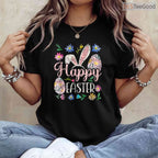 Happy Easter Sayings Egg Bunny T-Shirt Cute Minimalist Holiday Graphic Shirt