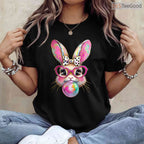 Happy Easter Bunny Coquette Bow T-Shirt Cute Ribbon Brushstroke Girls Shirt