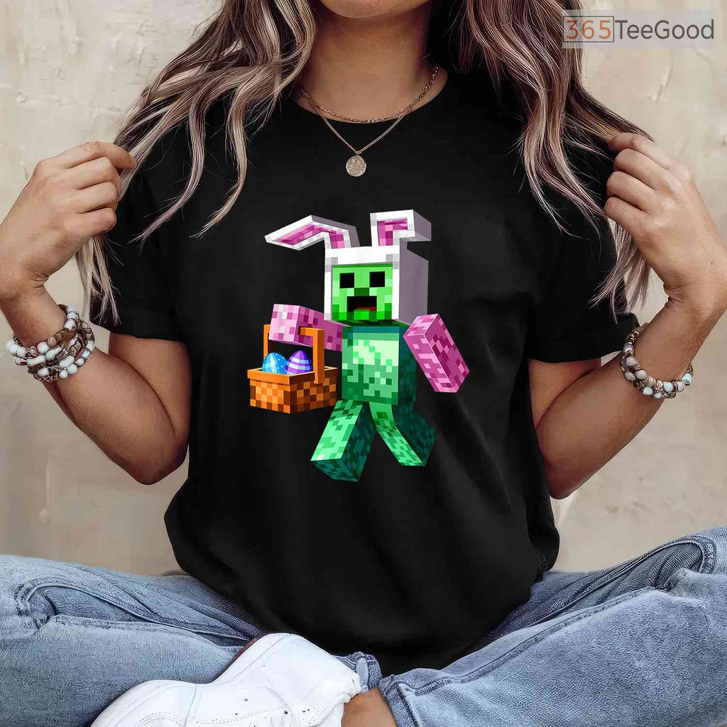 Easter Bunny Egg Pixel T-Shirt Happy Easter Day Retro Video Game Gamer Shirt
