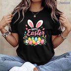 Happy Easter Bunny Spring Egg T-Shirt Cute Floral Nature Holiday Women Shirt