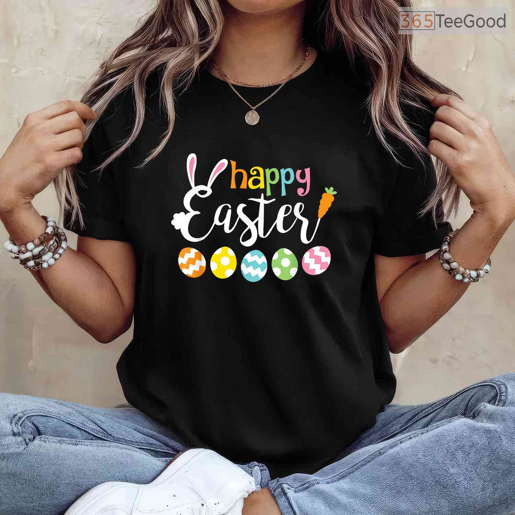 Happy Easter Bunny Rabbit Face T-Shirt Funny Cute Holiday Women Girls Shirt