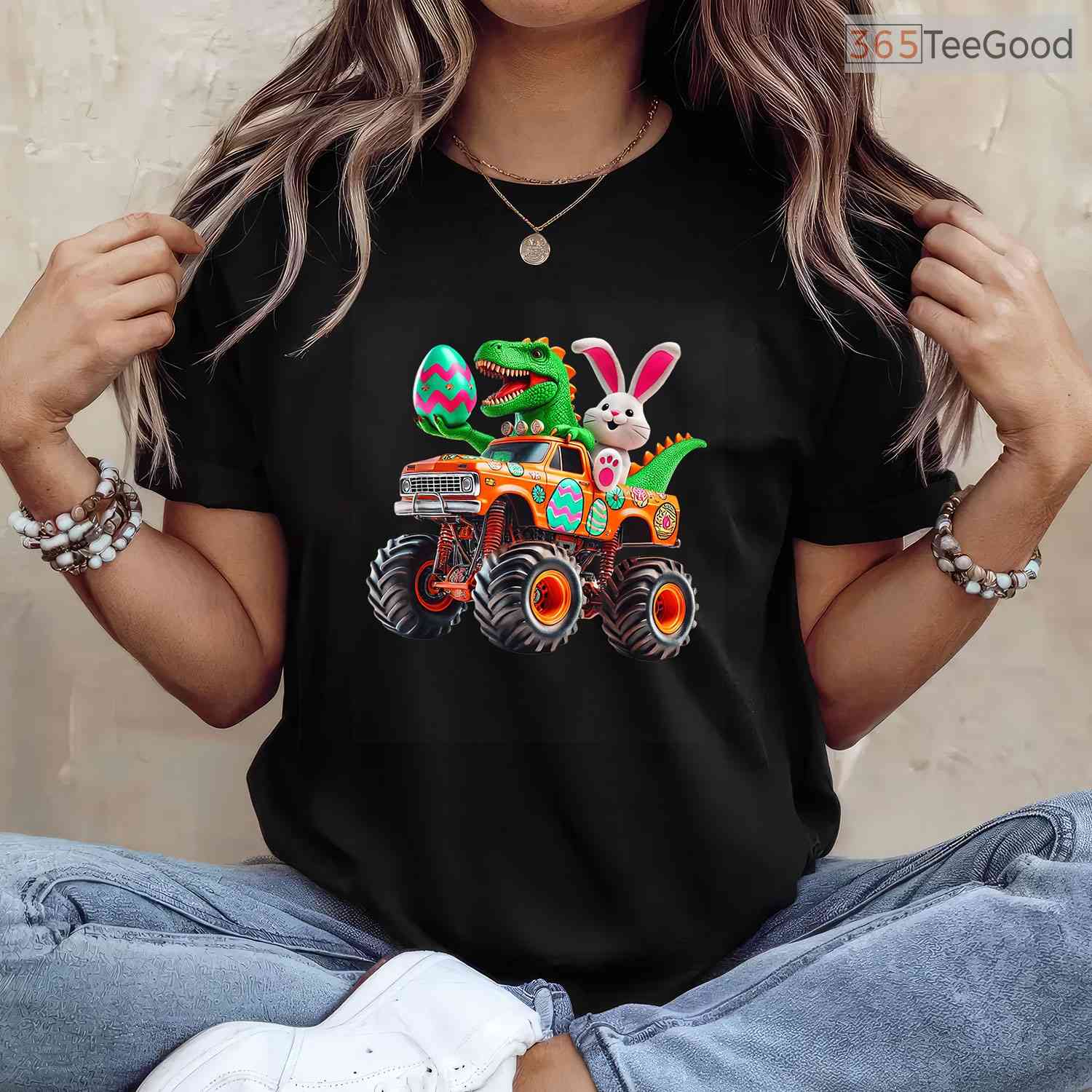 Bunny T-Rex Easter Monster Truck T-Shirt Dino Funny Boys Cool Vehicles Shirt