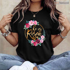 He Is Risen Jesus Christian T-Shirt Easter Floral Wreath Faith Religious Shirt