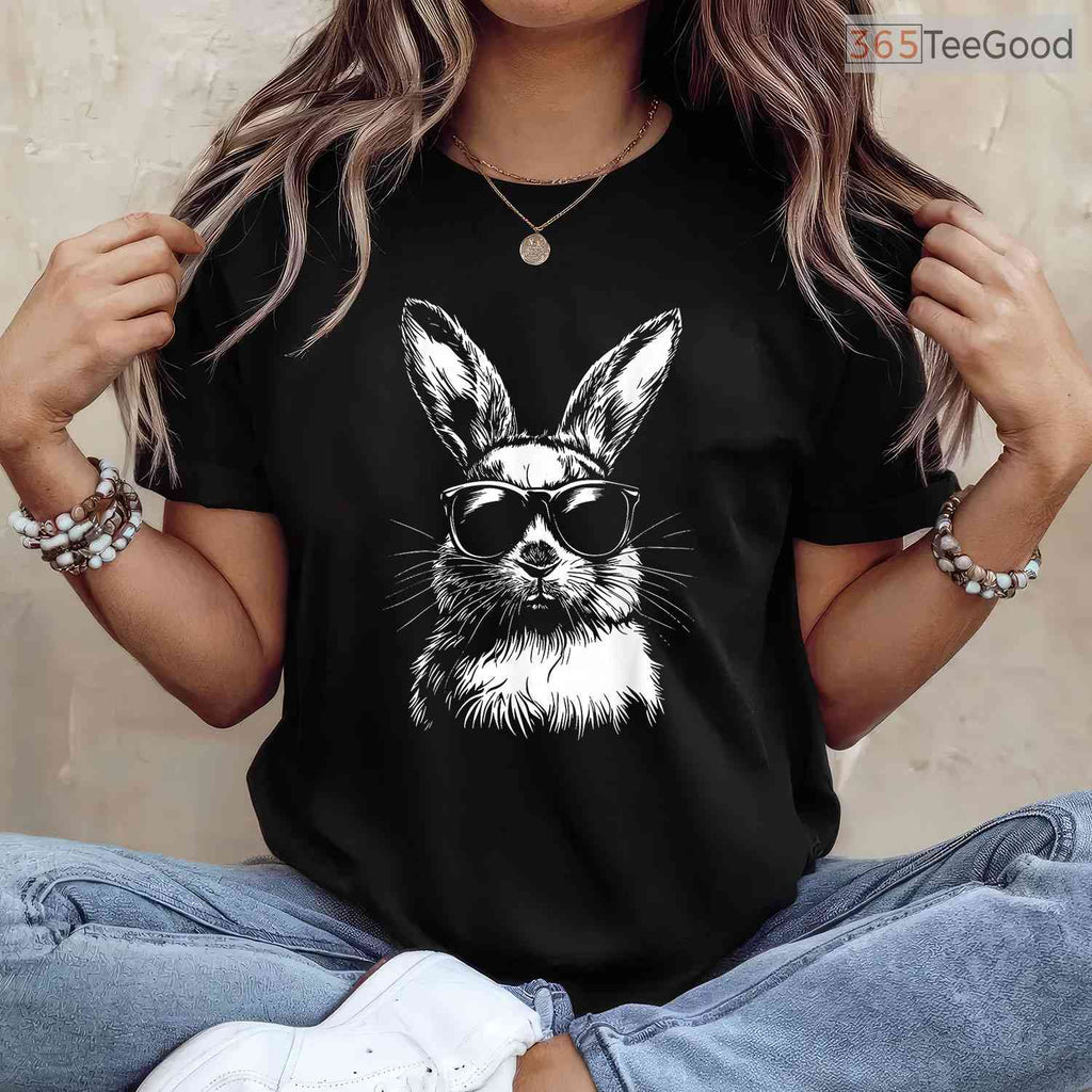Rabbit Easter Bunny Sunglasses T-Shirt Cool Hipster Glasses Spring Gift Shirt