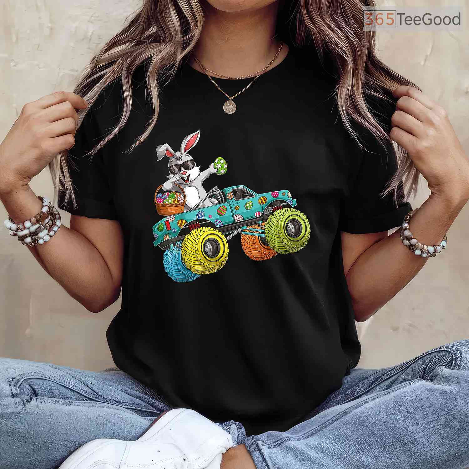 Dabbing Bunny Happy Easter T-Shirt Monster Truck Lovers Kids Boys Cool Shirt