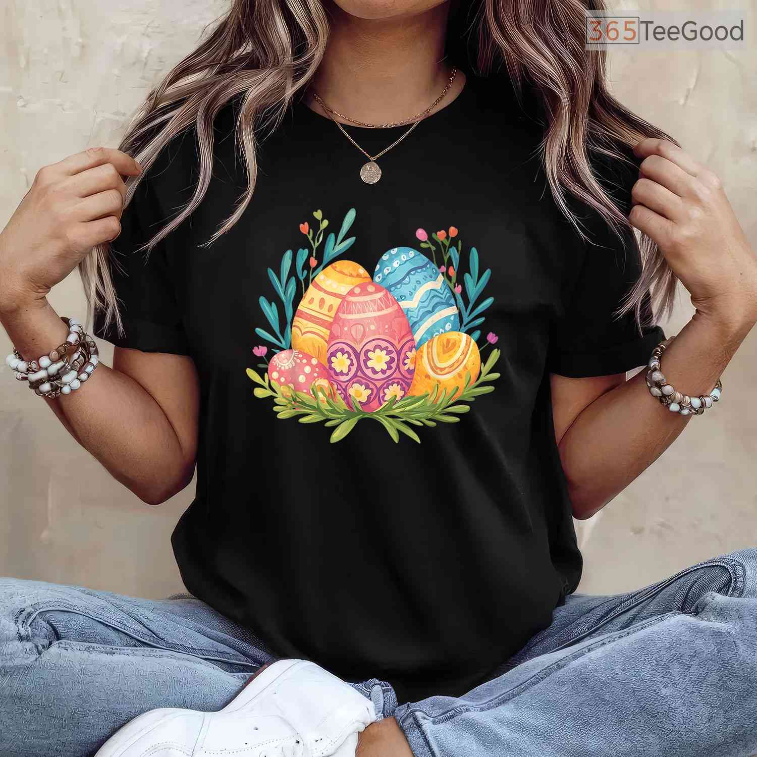 Easter Eggs Graphic T-Shirt Colorful Pattern Happy Holiday Spring Vibe Shirt
