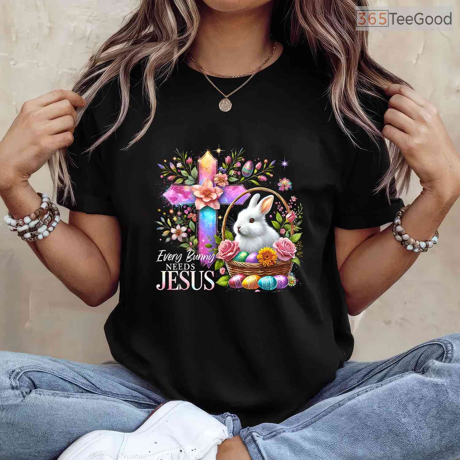 Easter Cross Bunny Needs Jesus T-Shirt Rabbit Christian Religious Faith Shirt