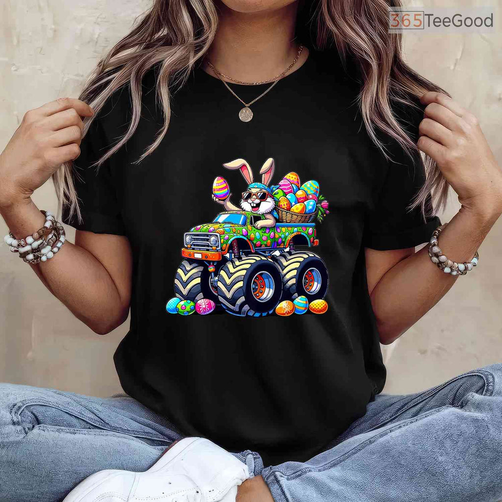 Easter Day Bunny Monster Truck Eggs T-Shirt Cool Rabbit Vehicle Toddler Shirt