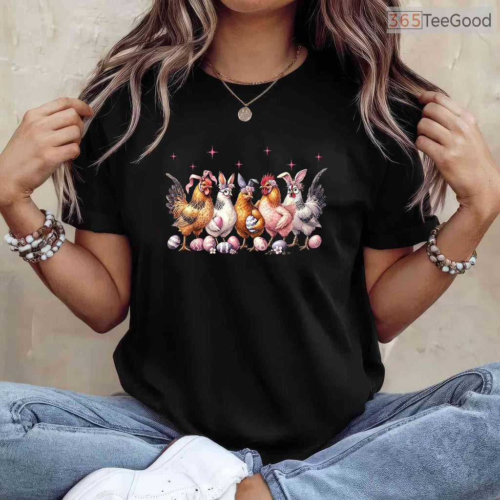 Easter Bunny Farm Chicken T-Shirt Funny Hen Bunny Ears Animal Humor Top Shirt