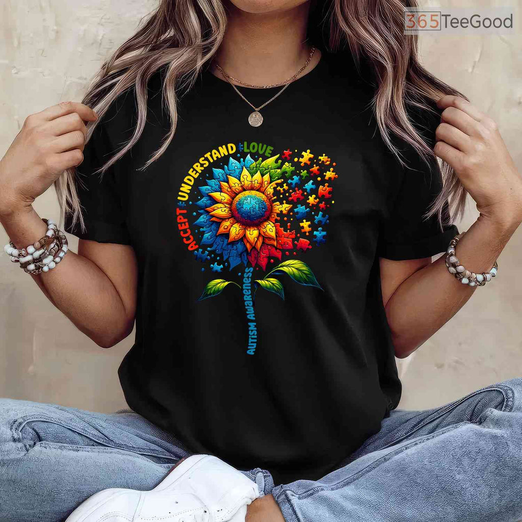 Sunflower Autism Awareness April T-Shirt Men Women Kids Neurodiversity Tee