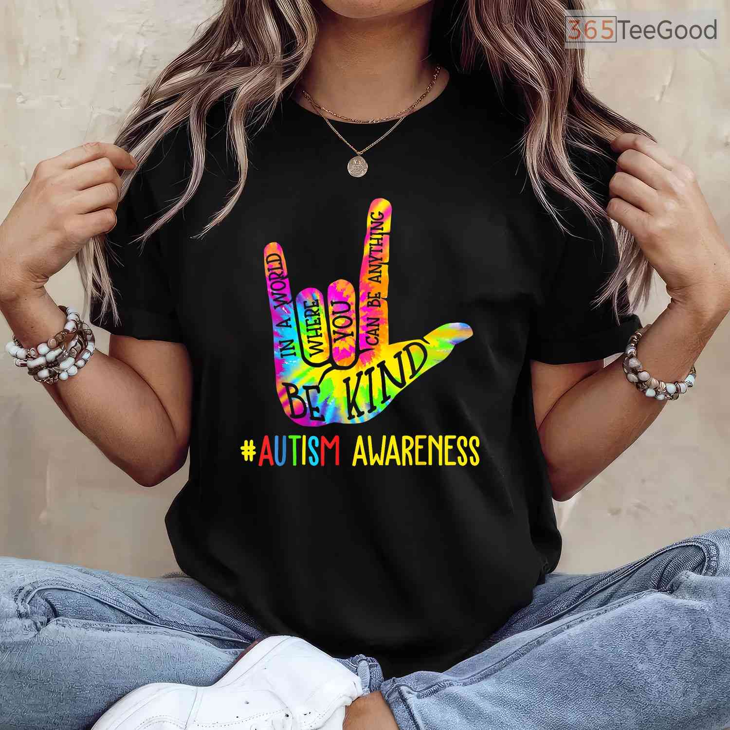 Be Kind ASL Love Sign Language Hand Autism Shirt April Awareness Tie Dye