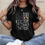 Autism Awareness Dad USA Flag Fathers Day Shirt April Support Men Gift T-Shirt