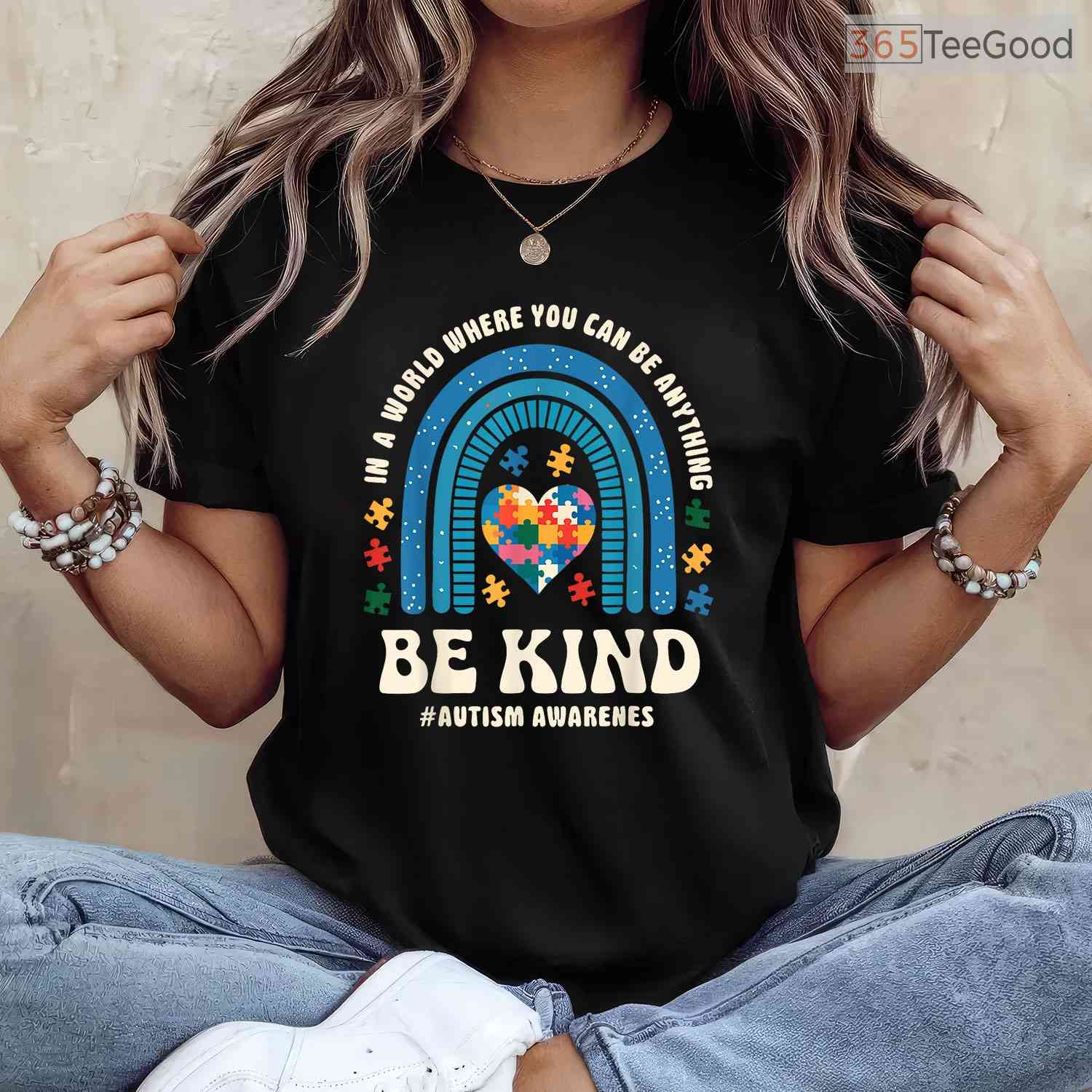 Be Kind Autism Awareness Puzzle Heart Rainbow Shirt April Men Women Kids T-Shirt