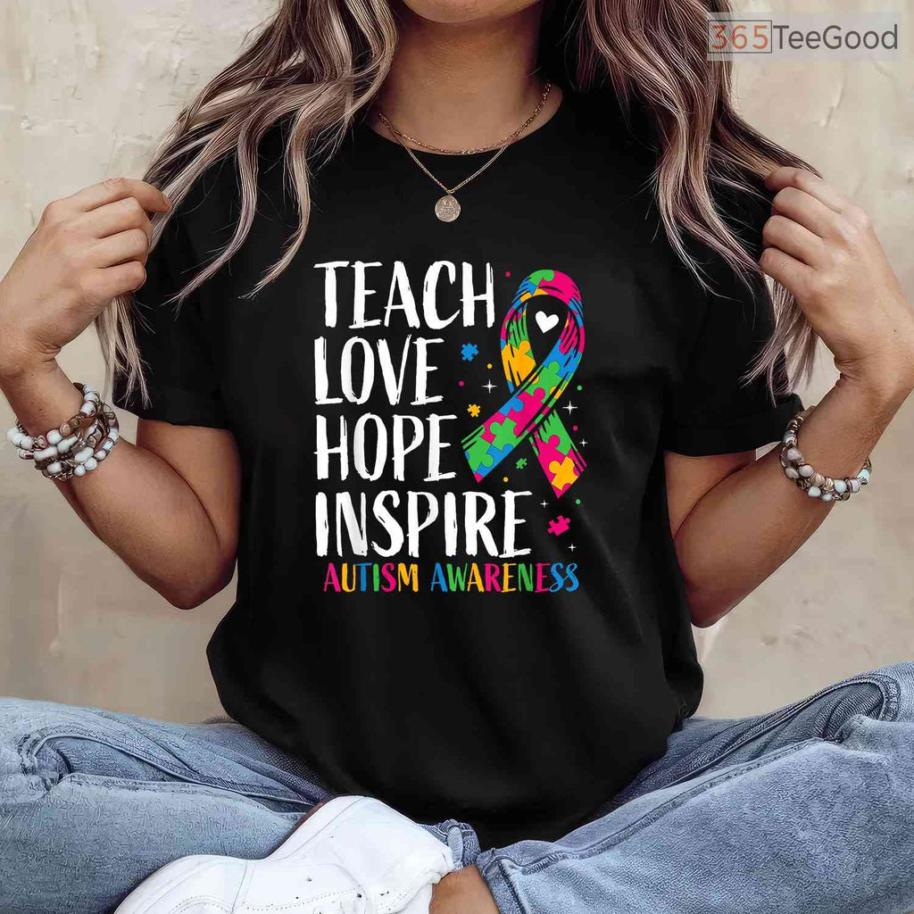 Autism Awareness Ribbon Mom Dad Kids Autistic Shirt April Support Family T-Shirt