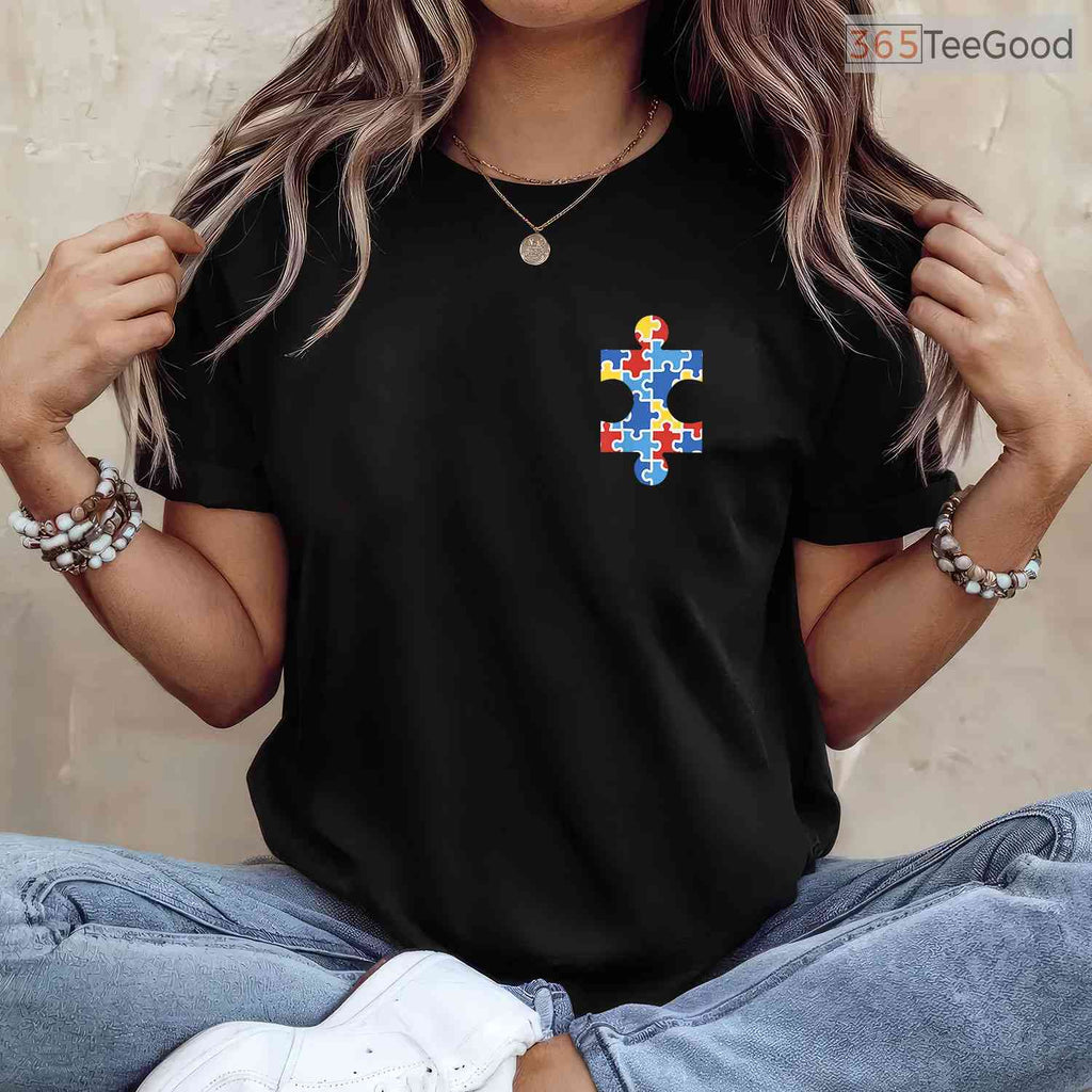 Autism Awareness Puzzle Piece Pocket Shirt Autistic Gift April Month Men T-Shirt