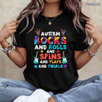 Autism Rocks Rolls Spins Flaps Awareness Shirt April Boys Kids Women Men T-Shirt