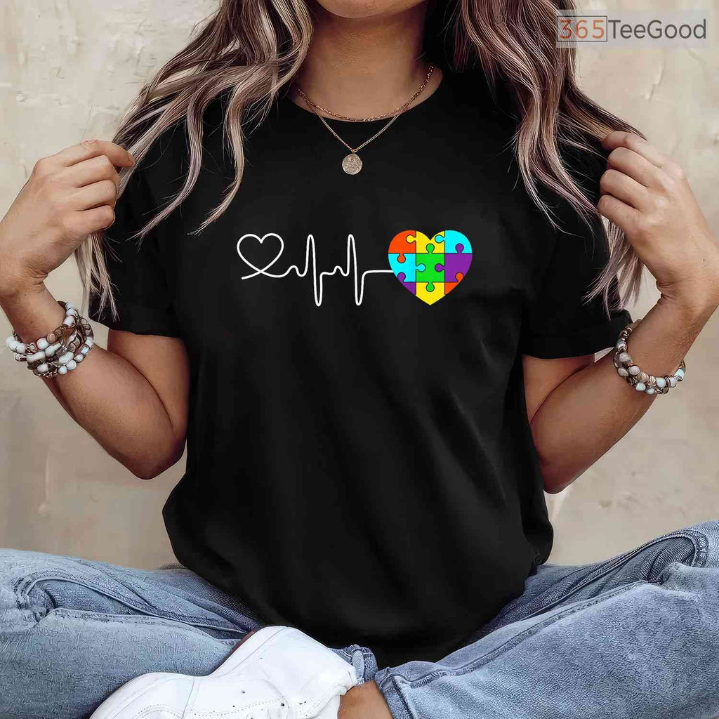 Love Heart Puzzle Acceptance Men Women Kids Autism Shirt April Awareness T-Shirt