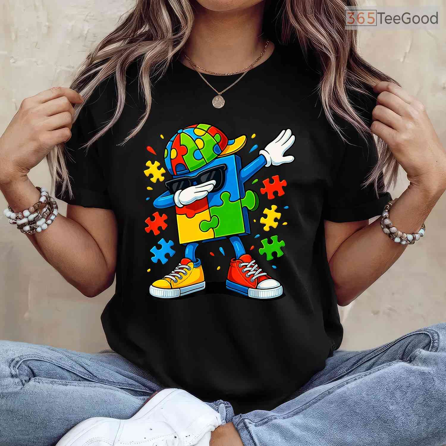 Dabbing Puzzle Piece Autism Awareness Shirt April Month Kids Cool Gift T-Shirt