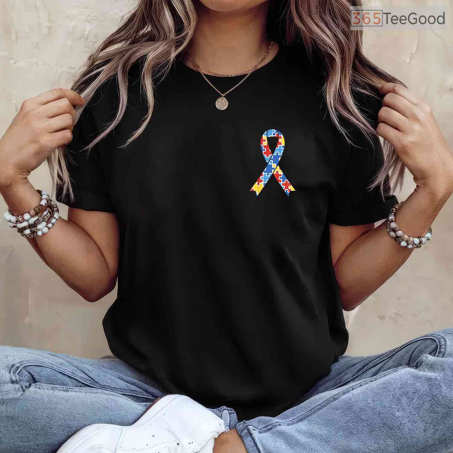 Autism Awareness Puzzle Ribbon Pocket Shirt April Month Support Men T-Shirt