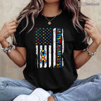 Autism Awareness Mom Dad USA Flag Autistic Shirt April Patriot Support T-Shirt