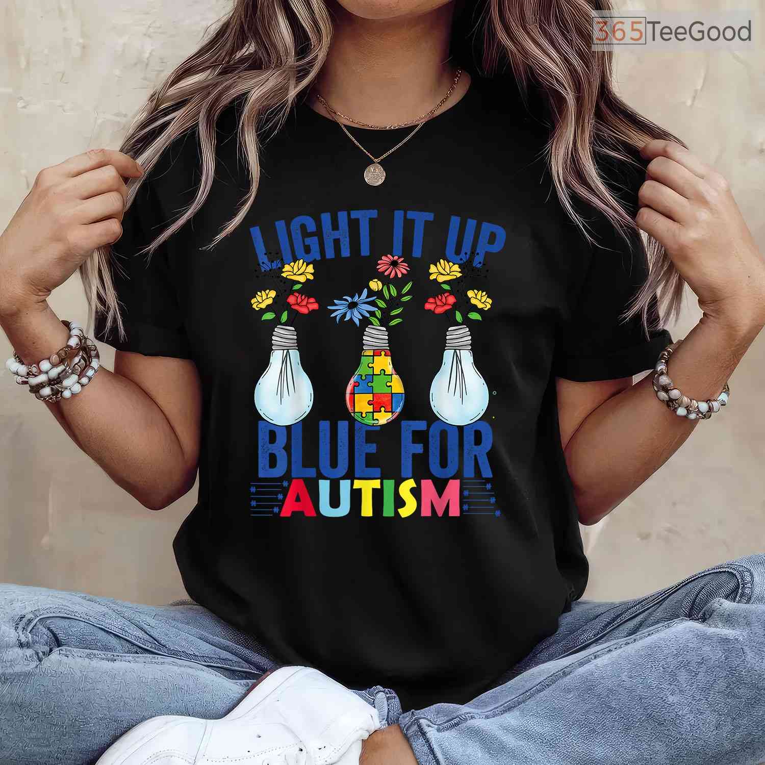 Light It Up Blue Autism Awareness Month Shirt April Support Men Women T-Shirt