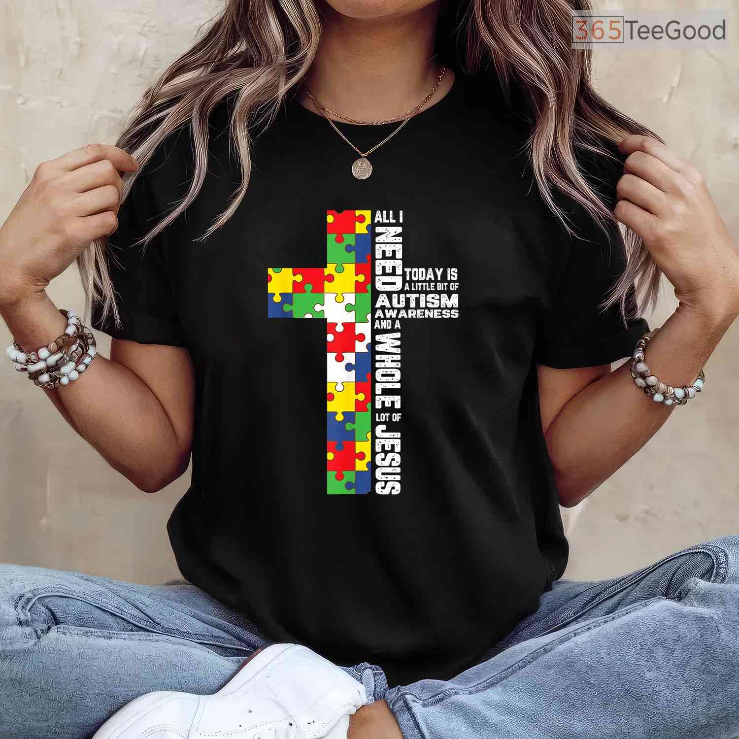 Autism Awareness Jesus Cross Puzzle Cool Christian Shirt April Faith T-Shirt
