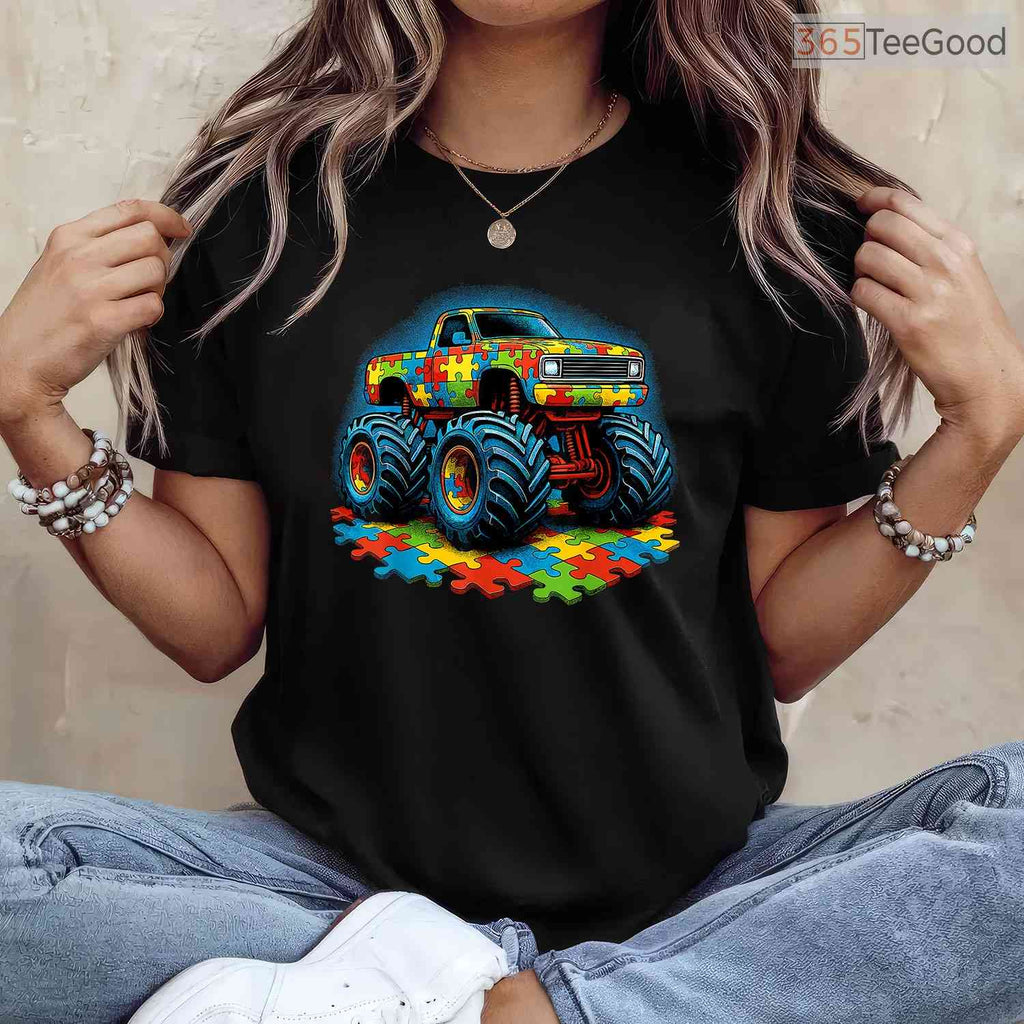 Autism Awareness Monster Truck Shirt April Month Boys Kids Cool Gift T-Shirt