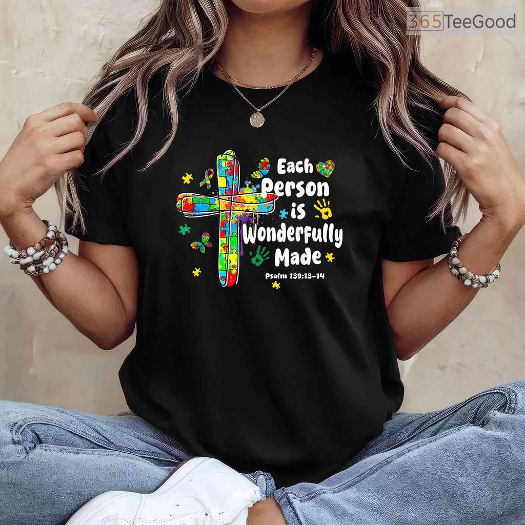 Each Person Is Wonderfully Made Christian Autism Bible Verse Shirt April T-Shirt