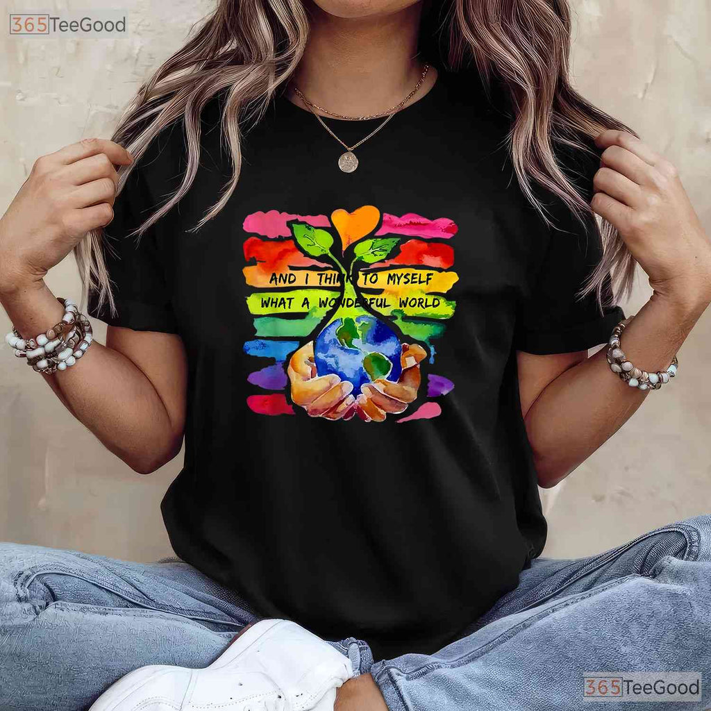 What A Wonderful World Earth Day T-Shirt Vintage Musical Lyric Nature Lover Graphic