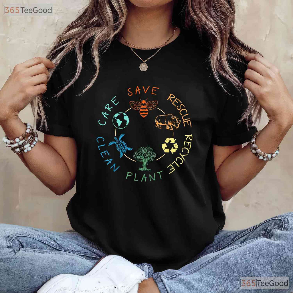 Save Bees Rescue Animals Recycle Plastic Earth Day T-Shirt Eco Activist Nature Tee