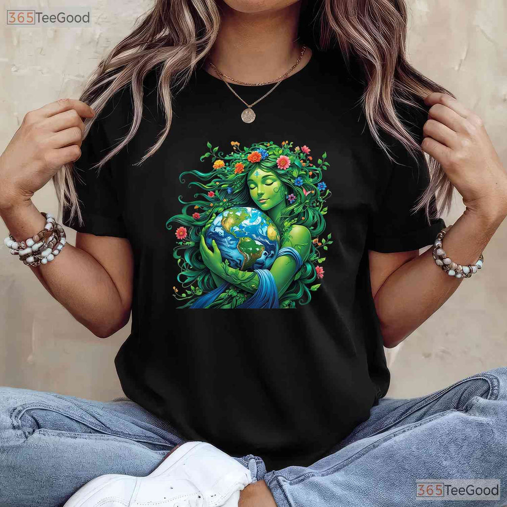 Green Mother Nature Earth Day T-Shirt Earth Mother Planet Nature Goddess Graphic