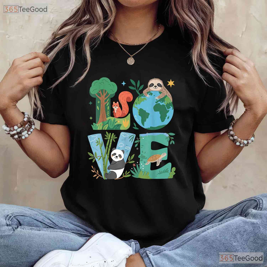 Love Earth Day Planet 2026 Anniversary T-Shirt Environmental Animals Awareness Tee
