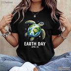 Earth Day Sea Turtle Globe April 22 T-Shirt Eco Awareness Ocean Conservation Top